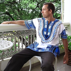 Vêtements traditionnels ethniques africains Ankara <span class=keywords><strong>Chemise</strong></span> dashiki numérique à col en V en tissu tricoté - Product Image 2