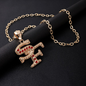 Collar con colgante de letra, aleación de zinc, engaste pavé, pedrería roja, joyería de moda para fiestas, para hombres y mujeres - Product Image 4