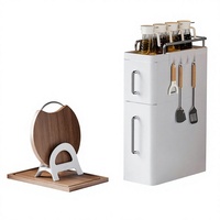 En stock : Meuble de rangement de cuisine moderne et écologique en plastique blanc, double niveau, coulissant, multifonctionnel pour épices et ustensiles