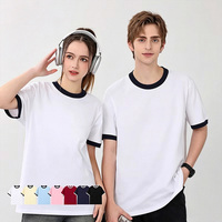Kaos Pria Musim Panas 200g Double-Gauze 100% Katun Sambungan Kerah Bulat Lengan Pendek Bernapas Gaya Amerika Trendi Longgar Custom