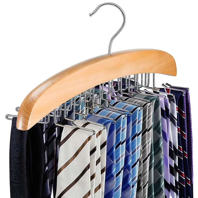 Вешалка для галстука для шкафа деревянный держатель для галстука органайзер для хранения галстука 360 градусов вращающийся стеллаж для галстука аксессуары для майки