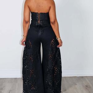 Women's New Lace <b>Back</b> <b>Tie</b> Breasted Wide Leg Pants Casual Sexy 2 Piece Set Fashion - Product Image 2