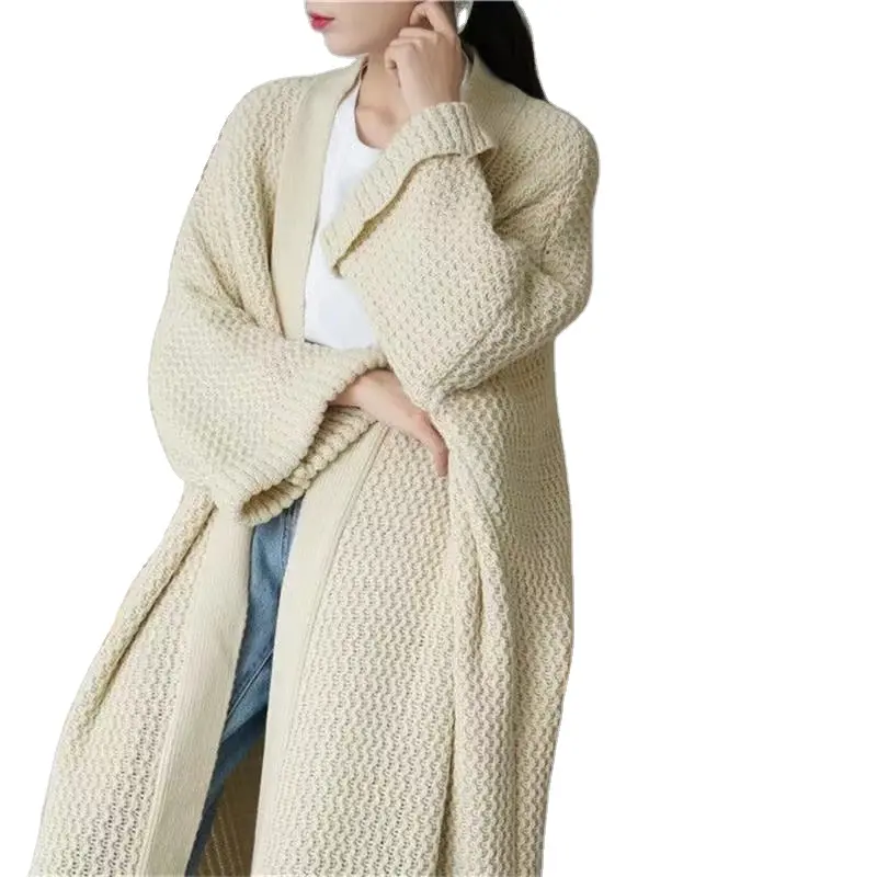 Manufacturers Direct European And American Long Women's Sweater Cardigan Thick Line Knitted Lazy Wind Simple Large Size
