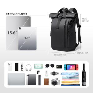 Ergonomic Unisex <strong>Black</strong> Nylon Business Travel Laptop <strong>Backpack</strong> 17-Inch <strong>Waterproof</strong> Design Polyester Lining Air Cushion Straps - Product Image 6