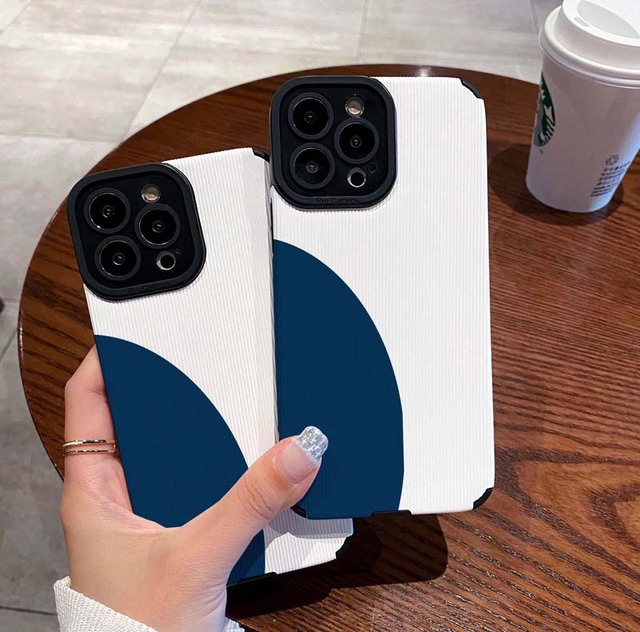 Simple Blue and White Stripes Printing Soft TPU Leather Mobile Phone Cover Case for Iphone X Xr Xs 11 12 13 14 15 16 17 Pro Max