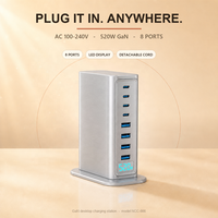 Chargeur GaN 8 ports 520W, station USB C de bureau, 4C PD100W 4A QC30W, écran intelligent, charge rapide pour ordinateur portable, CE RoHS