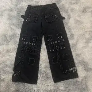 Calça jeans masculina de perna larga, design personalizado de metal, vintage, hip-hop