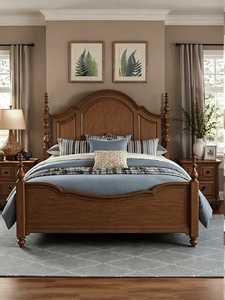 Honey Wood Bed <b>Frame</b> with Headboard and Footboard Classic Wooden Bed for Bedroom Home - Product Image 6