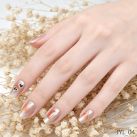 Faux ongles carrés courts en ABS transparent argenté et orange, design œil de chat magnétique avec accents en forme de cœur, 24 pièces