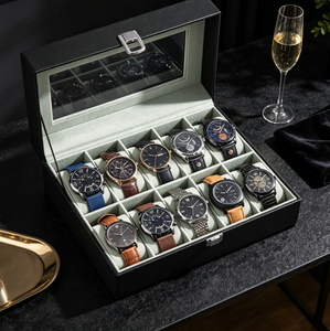10-Grid Watch Storage Box, Clear Top Window Watch Display Box for <b>Men</b> <b>Wristwatch</b> Collection Household Gift Use - Product Image 6