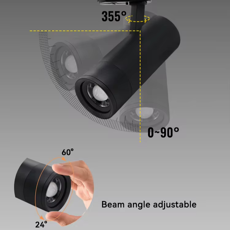 Aluminum Body 3-phase Track Spotlight Zoomable Adjustable Angle 32W CCT Dip Switch Led Track Lights