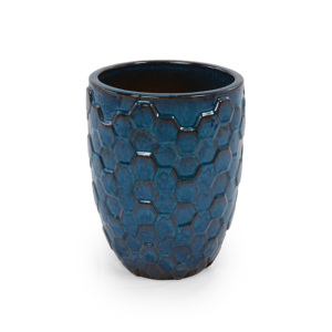 Pot de fleurs en céramique gaufrée bleu turquoise style vintage américain, texture nid d'abeille, écologique et durable pour la maison - Product Image 4