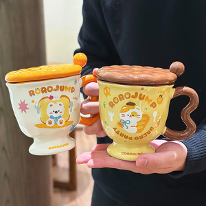 Tasse en céramique Zuo Mu Rorojump avec couvercle et cuillère, design mignon pour la maison, le bureau, cadeau, hiver 2025 - Product Image 2