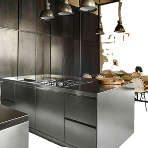 Mueble de Cocina Industrial de Acero Inoxidable, Isla Negra Rectangular de Diseño Moderno con Tiradores, 5 Cajones en la Parte Superior - Product Image 1