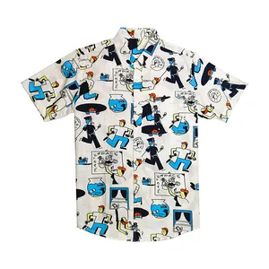 Zomer Nieuwe Modieuze Korte Mouwen 100% Katoen Mannen Custom Logo Stof Merk Patroon Losse Casual Gedrukt Hawaiian Shirt