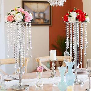 Vase haut de gamme LANJO avec perles de cristal en forme de lustre, support floral doré pour réceptions de mariage, événements, en fil métallique - Product Image 3