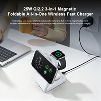 Station de charge sans fil magnétique pliable 3 en 1 pour iPhone, iWatch, AirPods, chargeur sans fil rapide 25W, support de charge portable
