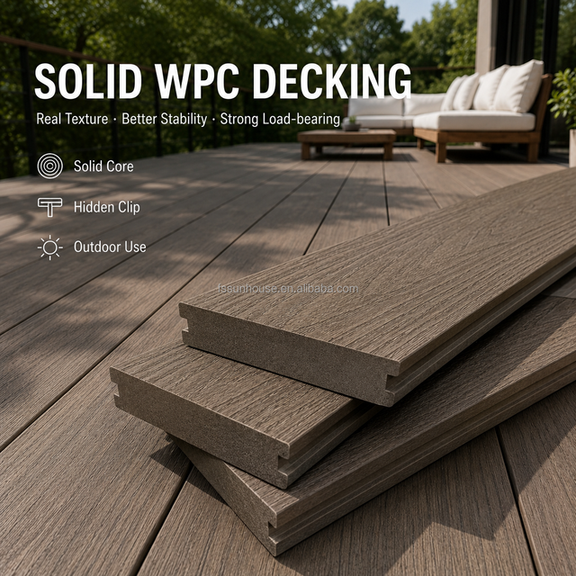WPC Solid Composite Flooring Anti-Slip Rot-Proof Outdoor Deck for Garden Terrace Rooftop