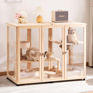 Saf Masif Ahşap Boyasız ve Akrilik Kedi Villası Kedi Yuvası Tırmanma Rafı Entegre Nefes Alabilen Büyük İç Mekan Kedi Evi Kafesi - Product Image 1