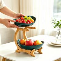 2-laags bamboe standaard PP fruit schaal set dubbele laag fruit serveerschaal voor thuis keuken aanrecht snack snoep presentatie