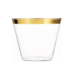 Tazza Regalo di Lusso in Plastica Monouso da 9oz con Logo Personalizzato, Bordo Dorato, Antigoccia, Lavabile in Lavastoviglie, Rossa - Product Image 6