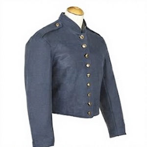 Veste d'extérieur vintage pour homme 100 % laine bleu foncé, simple boutonnage, col montant, uniforme d'hiver - Product Image 4