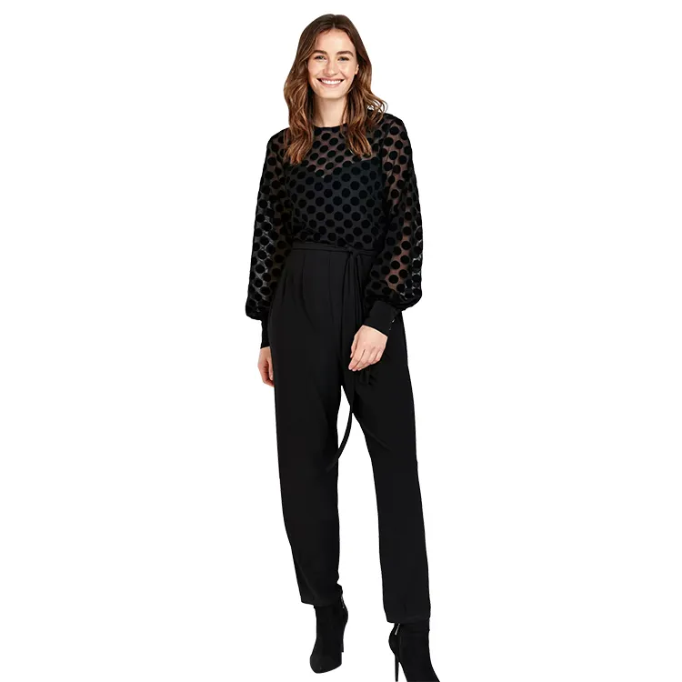 Wholesale Customizable Fashion Black Spot Print Women Mesh Jumpsuits