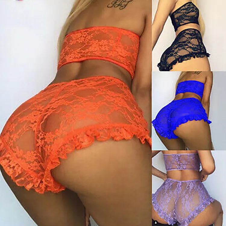 Conjunto de ropa interior de 2 piezas para mujer, lencería de encaje transparente, Sexy, de malla, barata, venta al por mayor