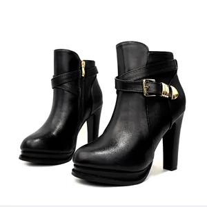 New Winter Autumn Stiletto boot Ladies Boots High Heels Middle cylinder Booties Women Thick heel Metal leather buckle shoes