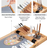 Chariot de rangement mobile en bois brun clair pour fournitures artistiques avec trois tiroirs, organisateur d'outils de peinture à l'huile, fabriqué en Chine