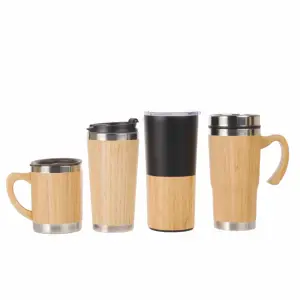 Nxf Aanpassen Waterfles Dubbele Muur Koffiemok Vacuüm Thermos Roestvrijstalen Tumbler Cups Met Bamboe