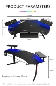 Grand bureau de jeu Rgb, table d'ordinateur E-sports d'angle, bureau de gamer noir avec lumière ambiante LED Symphony, chaud