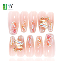 Faux ongles à presser papillon laser rotatif faits à la main, art 3D, bijoux, gel acrylique, vente en gros, luxe, rose moyen, forme cercueil