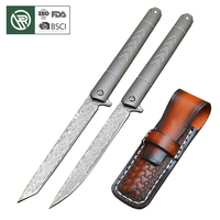 Couteau de poche pliant industriel DIY de haute qualité en acier Damas VG10 avec manche en titane - OEM disponible - Polyvalent pour la survie en extérieur