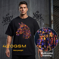 T-shirt Oversize Unisexe Vintage Noir Délavé avec Motif Croix Gothique et Chapelet, Streetwear, Manches Courtes, Imprimé Multicolore en Relief