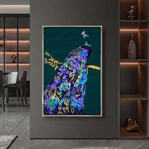 Salon décor luxe encadré Animal oeuvre 3D émail peinture <span class=keywords><strong>bleu</strong></span> verre peinture <span class=keywords><strong>paon</strong></span> photos - Product Image 6