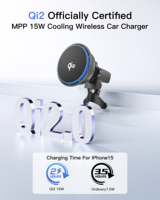 Qi2 15W chargeur de voiture électrique intelligent avec ventilateur de refroidissement refroidissement magnétique 10W puissance de sortie 25A courant Pd3.0 Otp Ovp prise américaine