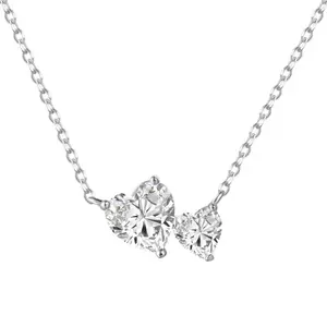 New S925 Sterling Silver Necklace for Women, Small and Caring Zircon Stone Inlaid Double Main Stone Design Wedding Jewelry