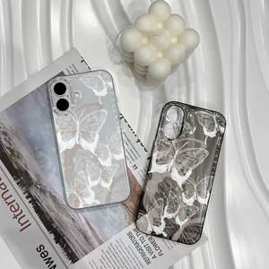 Funda para Teléfono con Diseño de Mariposa de Líneas Blancas, Resistente a Impactos, Pintada, para 17 Pro <span class=keywords><strong>Max</strong></span>, 16, 15 Pro, 14, 13 - Product Image 1