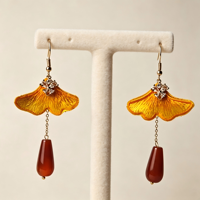 Boucles d'oreilles ethniques rétro Miao en forme de feuille de Ginkgo, brodées à la main avec un pendentif en agate rouge en forme de larme, boucles d'oreilles pendantes pour femmes