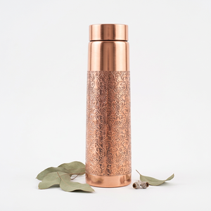 <b>Copper</b> <b>Water</b> <b>Bottle</b> With Floral Pattern And <b>Copper</b> Lid Portable For Travel - Product Image 1