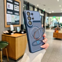 Funda Magnética para Teléfono con Orificios de Disipación de Calor Mate 2026 para Samsung S26 S24 S25 Ultra con Anillo Metálico y Soporte, Carcasa Rígida Antigolpes