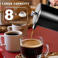 Cafetière à piston Coffee Gator, 1 litre, acier inoxydable 304, isolation à double paroi, filtration à 4 niveaux, récipient portable