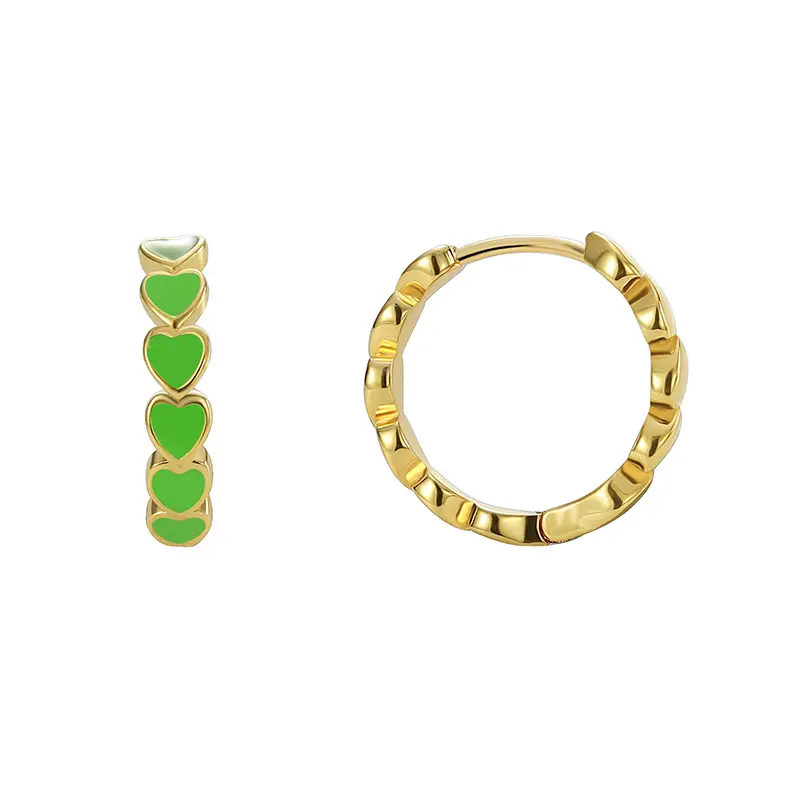 Mylove Jewelry Brass Enamel Fashion 2023 Waterproof Green Heart Luxury Hoop Earring For Women