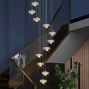 Nuovo design moderno in stile cinese foglia di loto acrilica con lampadari a soppalco per scale a sfera e lampade a sospensione