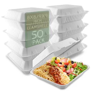 绿色橄榄生态可堆肥餐盒汉堡包包装一次性可生物降解甘蔗渣食品盒