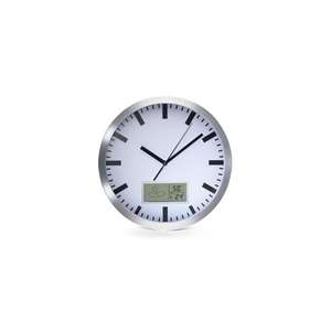 Perel ALUMINIUM LCD WALL CLOCK WITH <b>THERMOMETER</b>, HYGROMETER & FORECAST - Ø 25 cm - Product Image 1