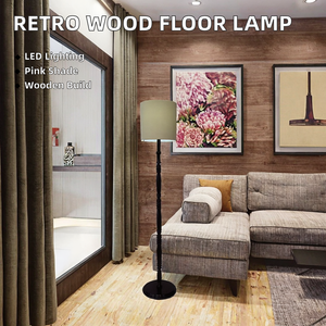 Lampe sur pied en bois rétro américaine de luxe Menbgo, vente chaude, abat-jour en tissu rose, garantie de 2 ans, 4500 lumens pour le salon - Product Image 2