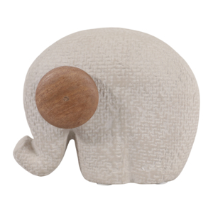 Statuetta di Elefante in Ceramica Moderna per Arredamento Casa, Bagno, Scaffale, Ufficio, con Dettagli in Legno di Mango - Product Image 4