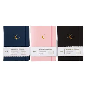 Caderno de viagem com estampagem a quente A5, capa dura de papel de couro com bolinhas, agenda personalizada, agenda, diário de viagem, lua
